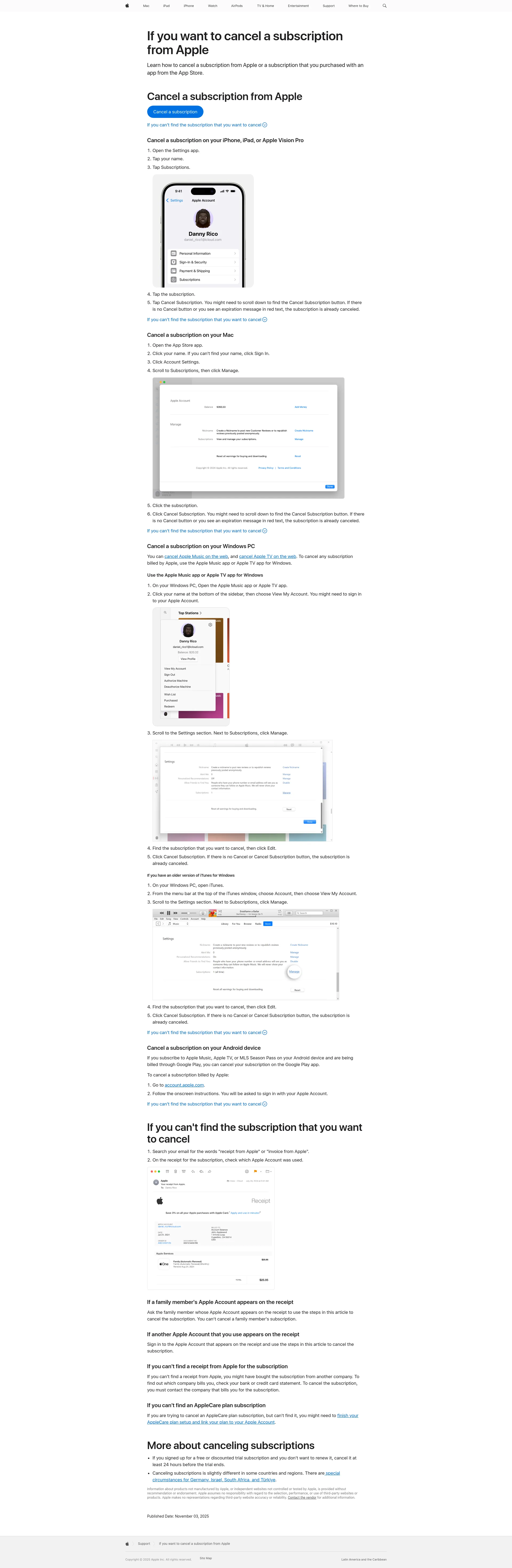 Apple Support screenshot